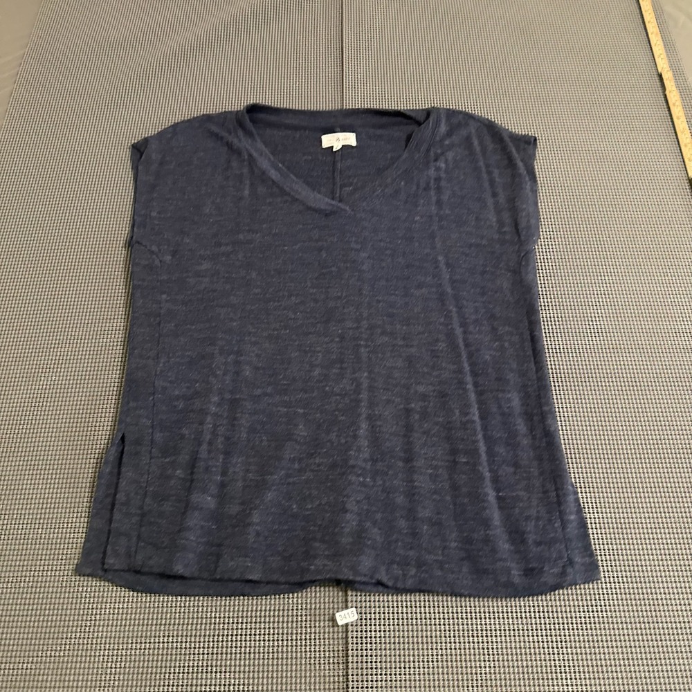 Lou & Grey Womens Navy Blue Marl V-Neck Short Sleeve Top Size S
